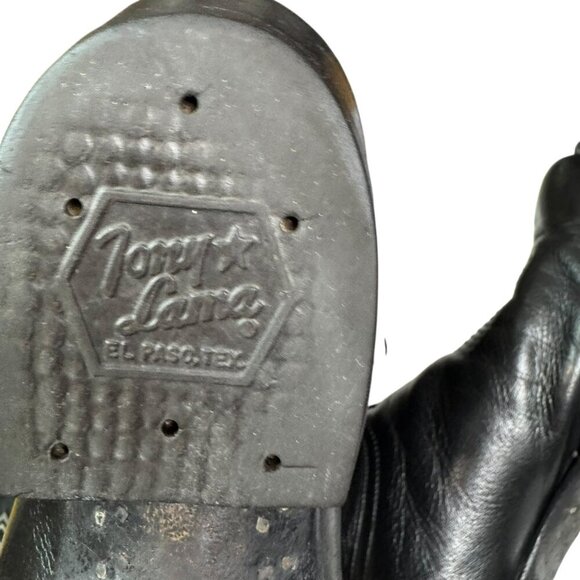 Tony Lama Vinatge Men’s Black Leather Western Cowboy Boots Size 9D Style 2964 - Picture 5 of 12